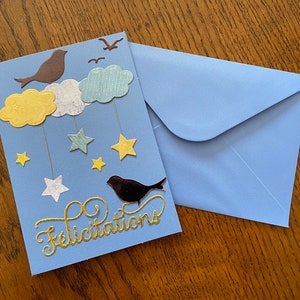 Carte fait main - Félicitations sur fond bleu
