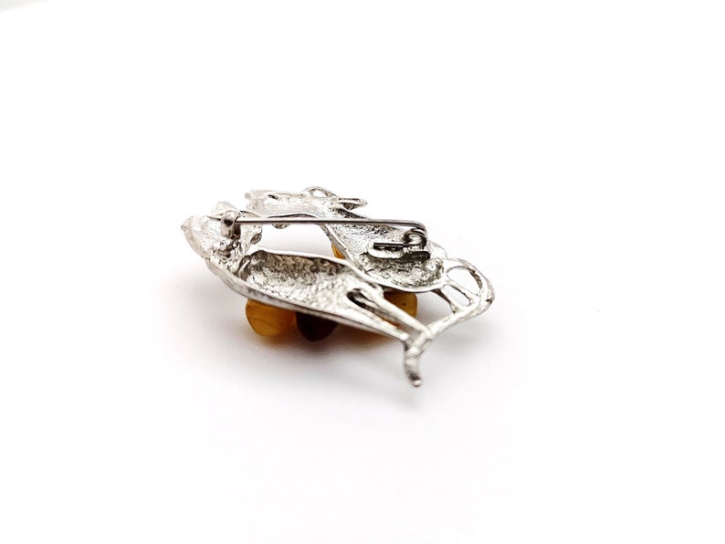 Natural Baltic Amber Brooch Polished Beads Metal Cats Brown Butter Colors Women