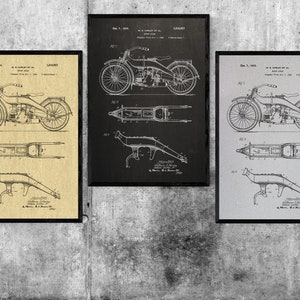 Harley Davidson Prints, Harley Davidson Patent, Historical Harley Davidson Prints, Wall Decoration, Harley Blueprint Art