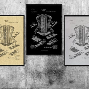 Corset Patent Prints, Kosett Patent, Historical Corset Prints, Wall Decoration, Underwear Blueprint Art