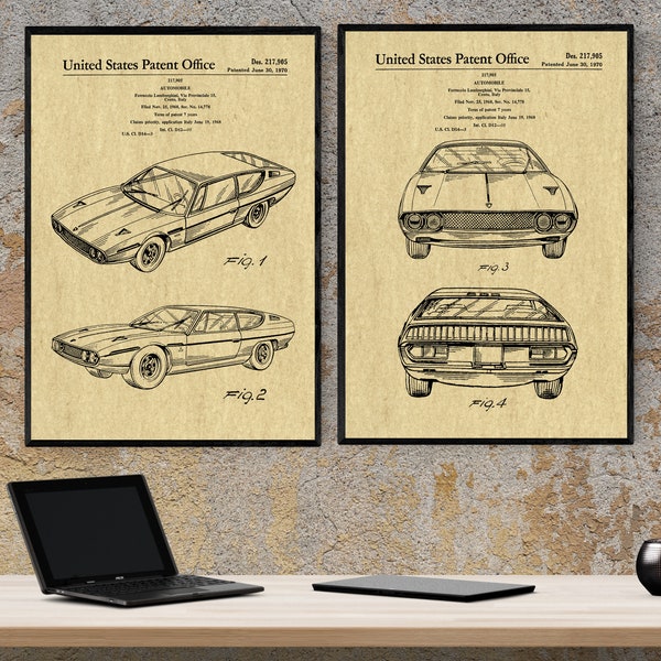 Lamborghini Espada Prints, Lamborghini Patent, Patent Print, Wall Decor, Lamborghini Blueprint Art, Photo Prints, Gullwing