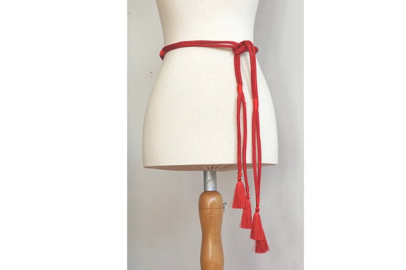 Red satin cord rope tassel belt Etsy