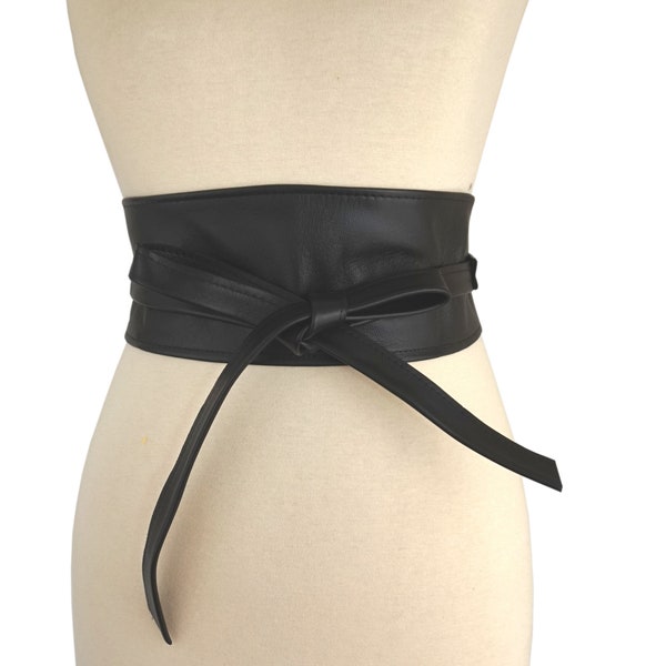 Wide Boho Wrap Black Leather OBI belt