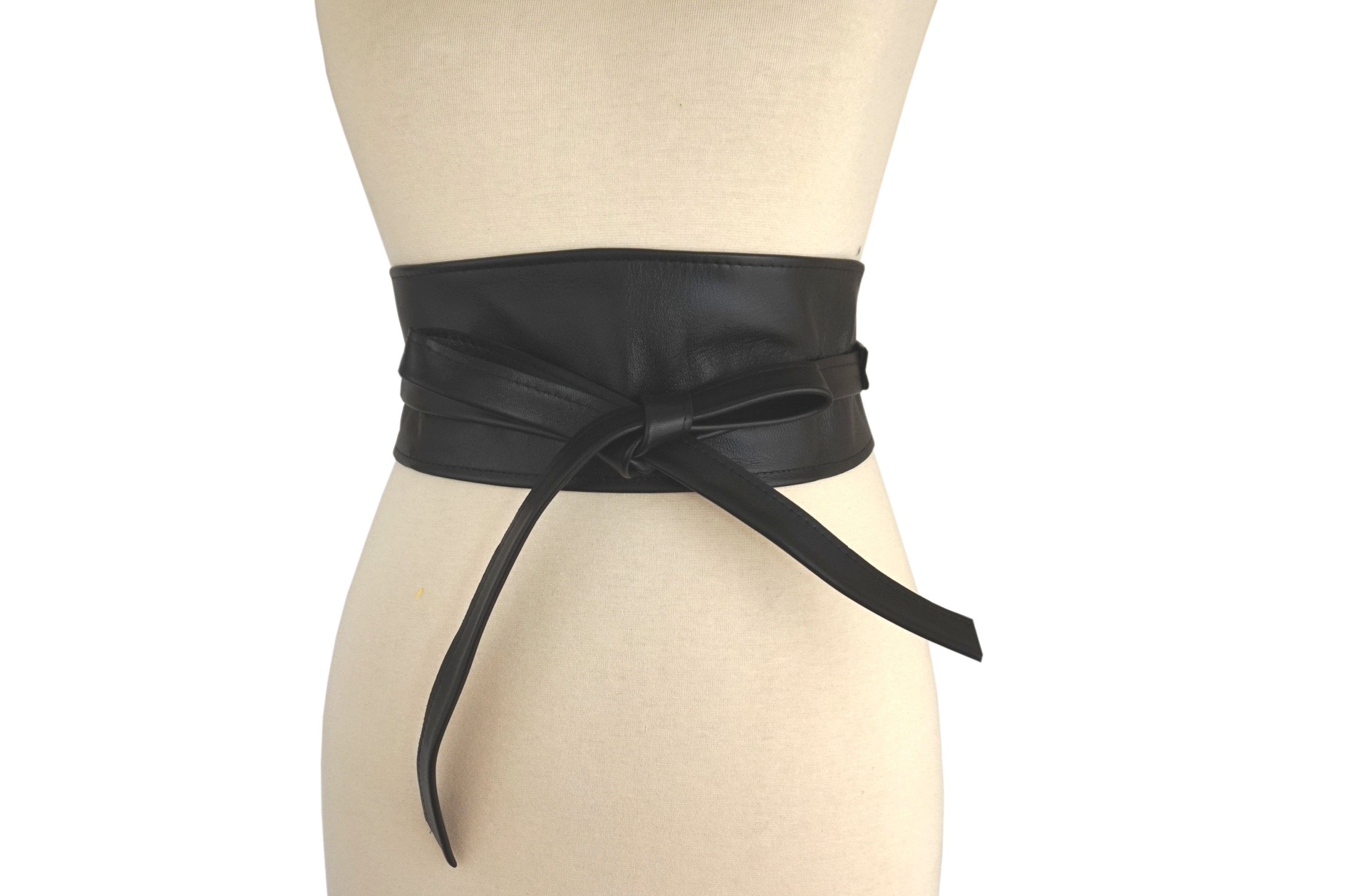 Wide Boho Wrap Black Leather OBI belt