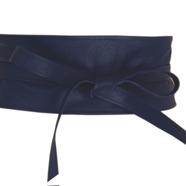 Wide Boho Wrap Navy blue Leather OBI belt