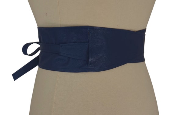 Wide Boho Wrap Navy blue Leather OBI belt