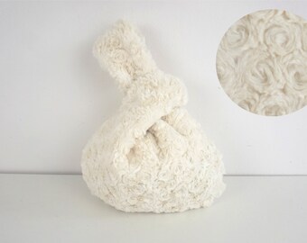 White faux fur Japanese  Knot Bag