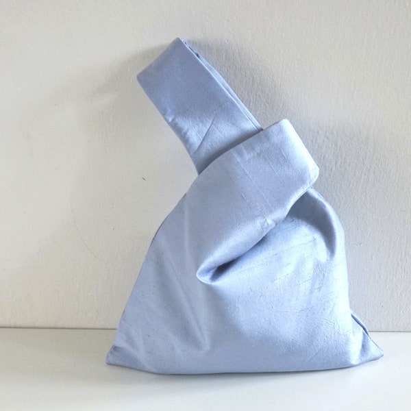 blue silk dupioni japanese knot bag