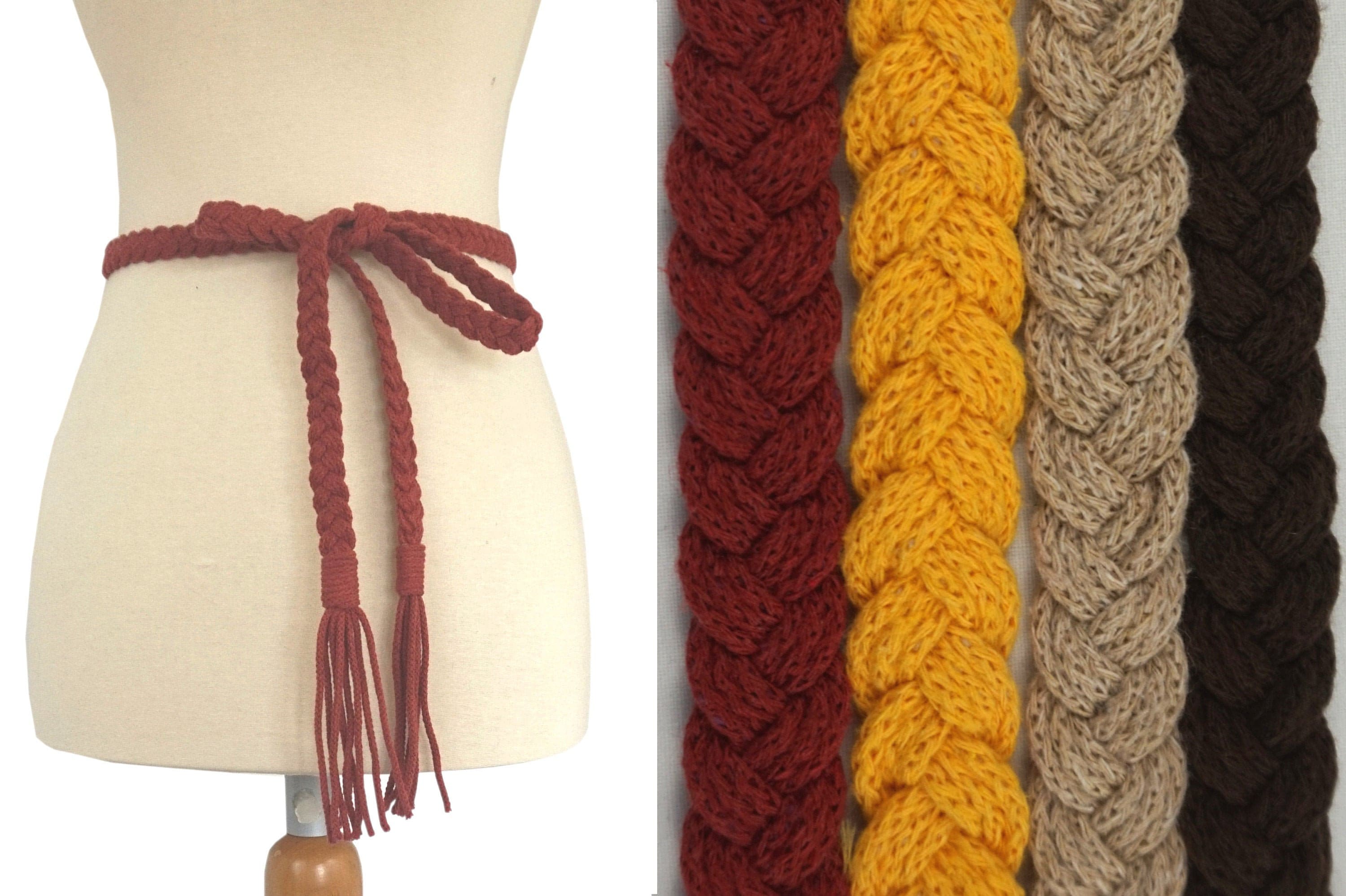 Braided Cotton Rope Cord tie-up belt in brown shade