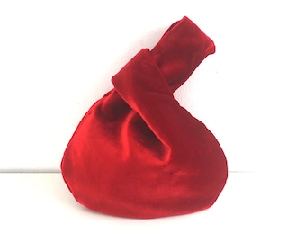 Red Japanese Velvet Knot Bag