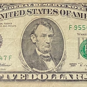 1995 Vintage 5 Dollar Bill image 1