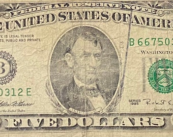 1995 Vintage 5 Dollar Bill