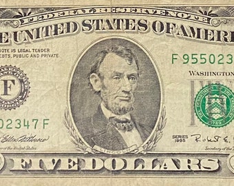 1995 Vintage 5 Dollar Bill