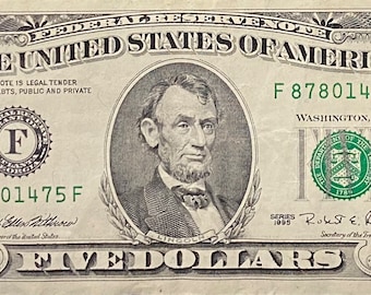 1995 Vintage 5 Dollar Bill Etsy UK