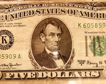 1963 5 Dollar Bill - Etsy