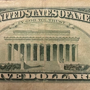 1995 Vintage 5 Dollar Bill image 2