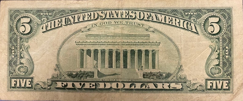 1995 Vintage 5 Dollar Bill image 2