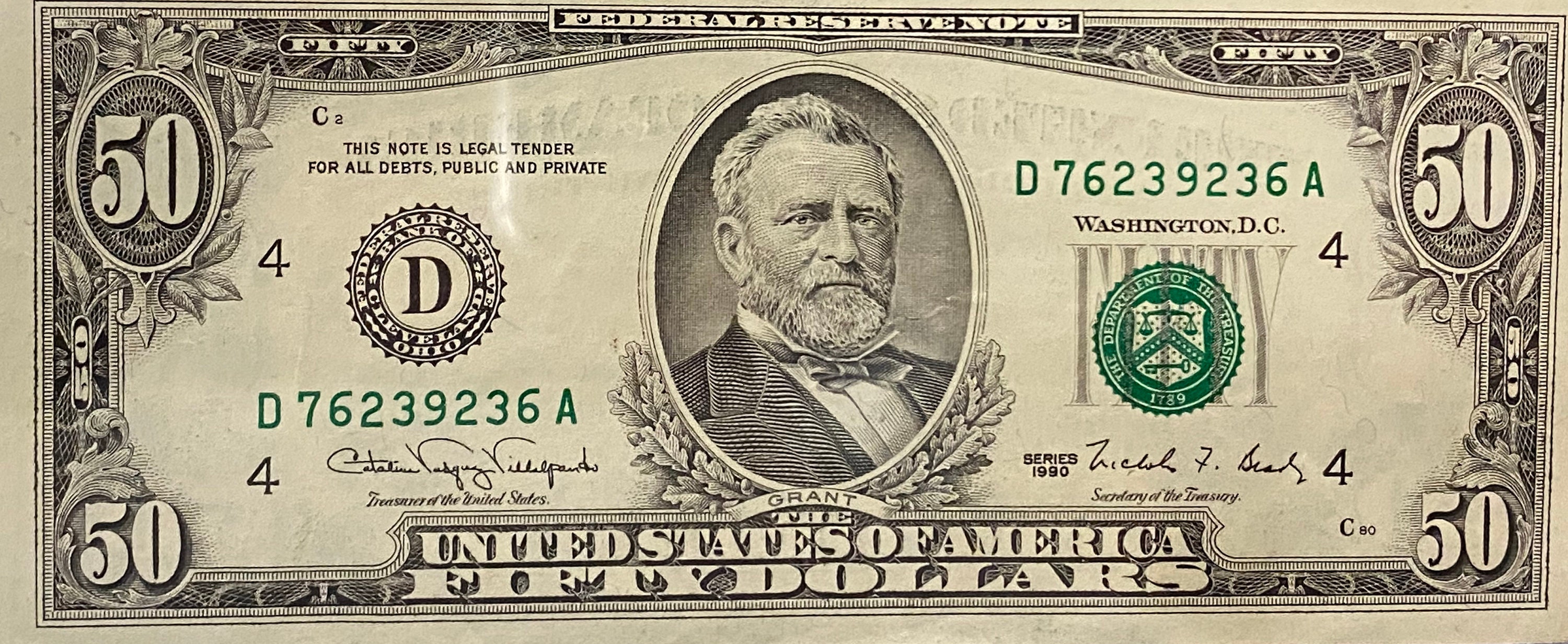 1990 Vintage 50 Dollar Bill