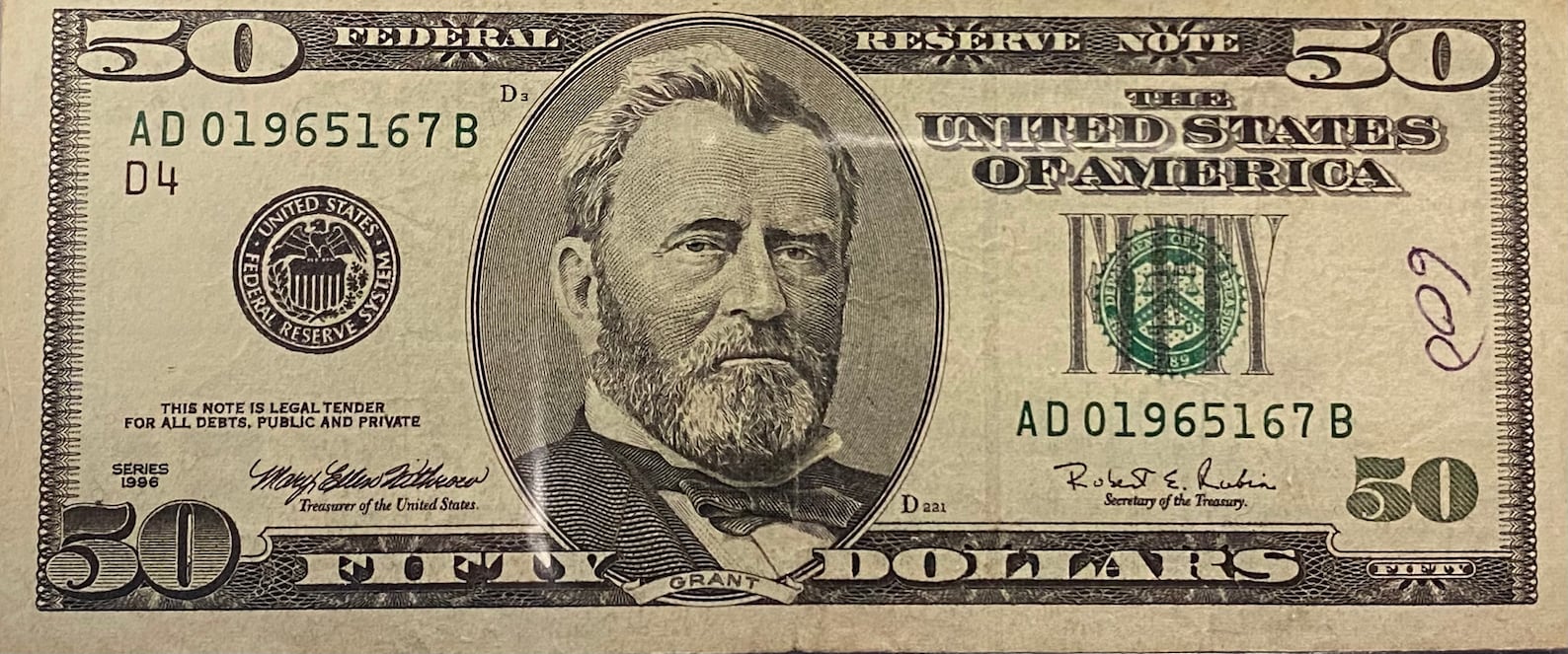 1996 Vintage Birthday 50 Dollar Bill From July 16 1965 Etsy