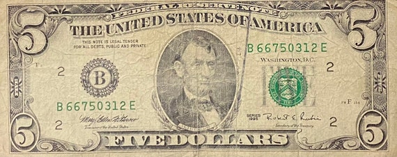 1995 Vintage 5 Dollar Bill Etsy