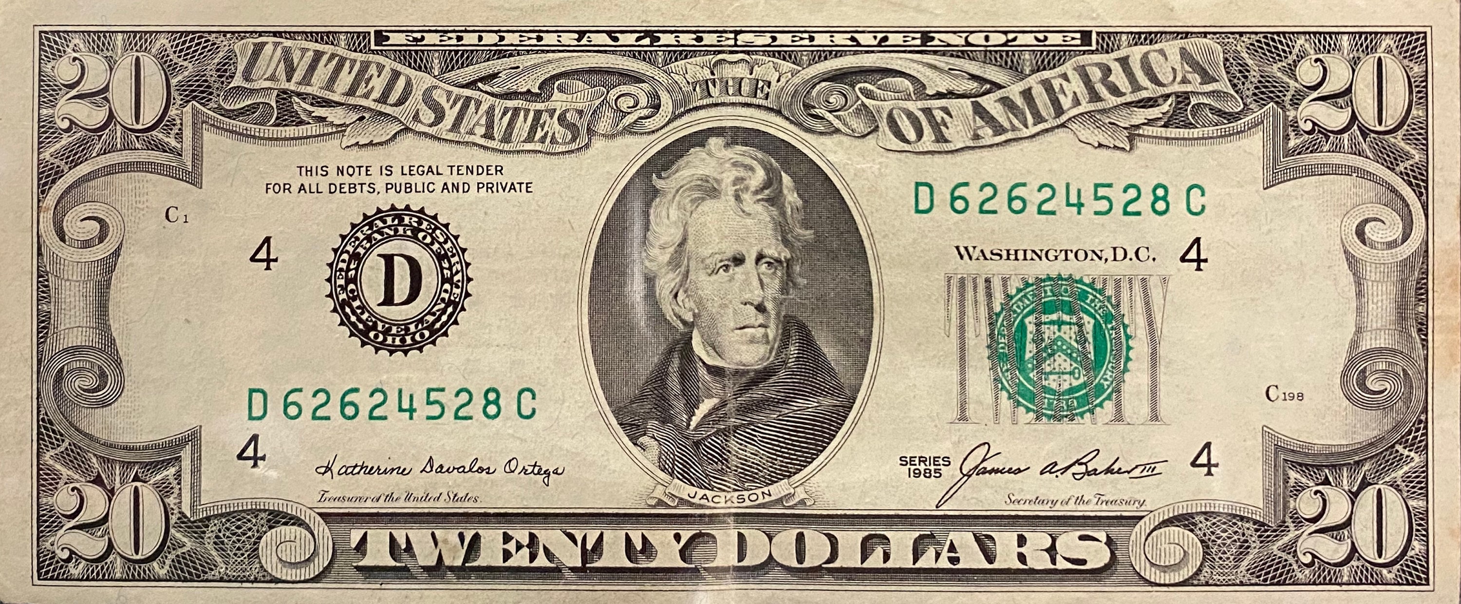 1985 Vintage 20 Dollar Bill