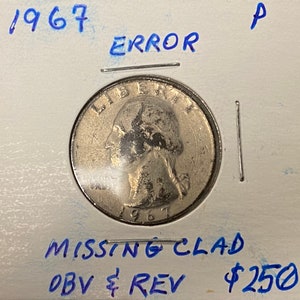 1967P Washington Quarter fehlt verkleidet obver und rückwärts