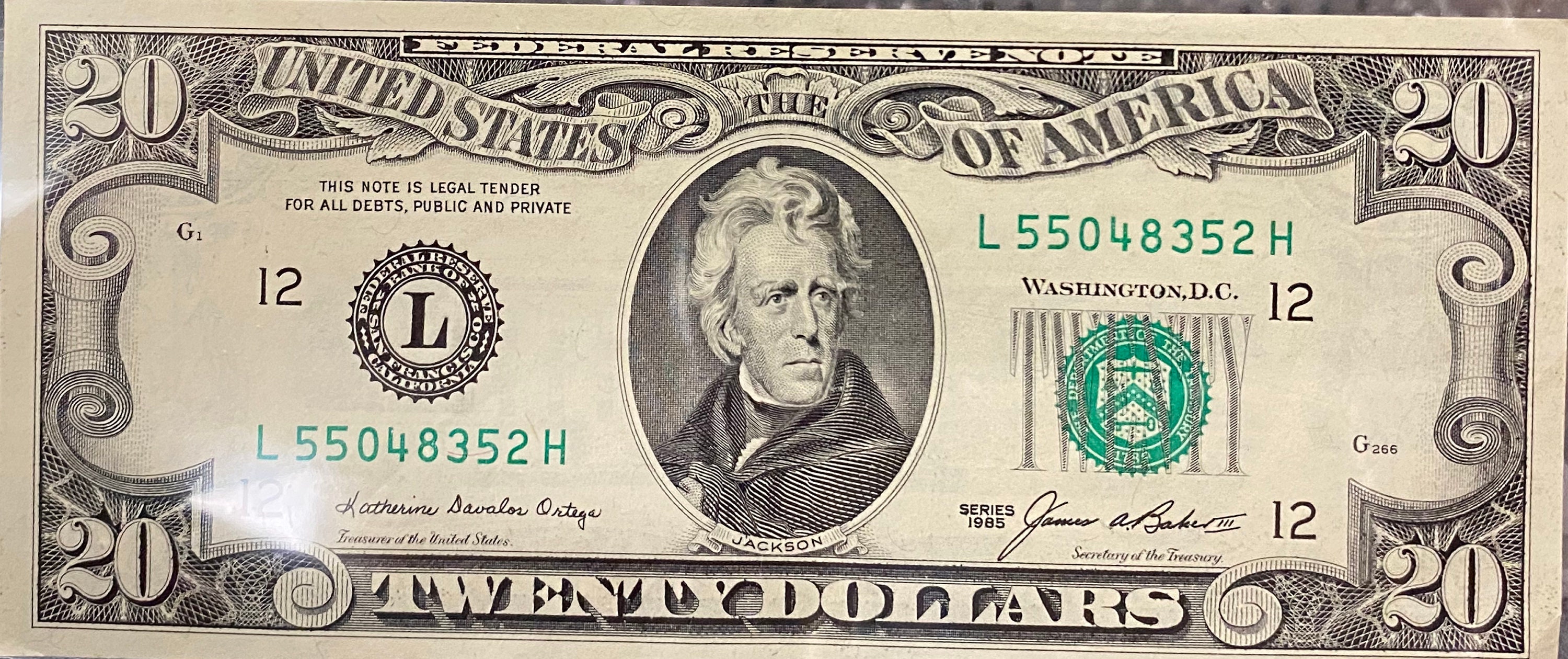 1985 Vintage 20 Dollar Bill
