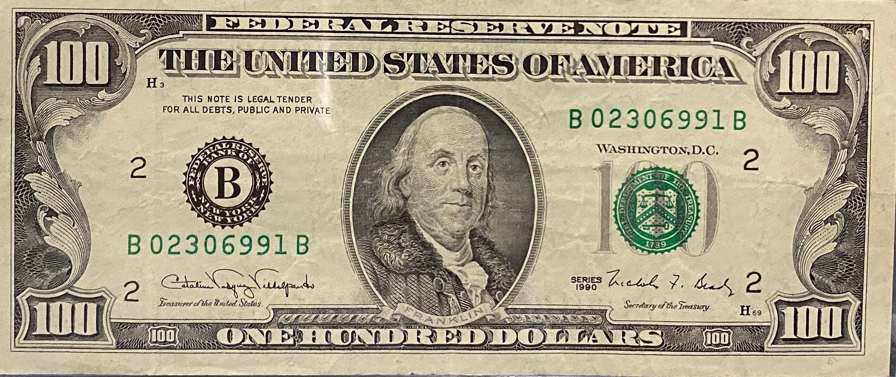 Vintage 1990 100 Dollar BIll