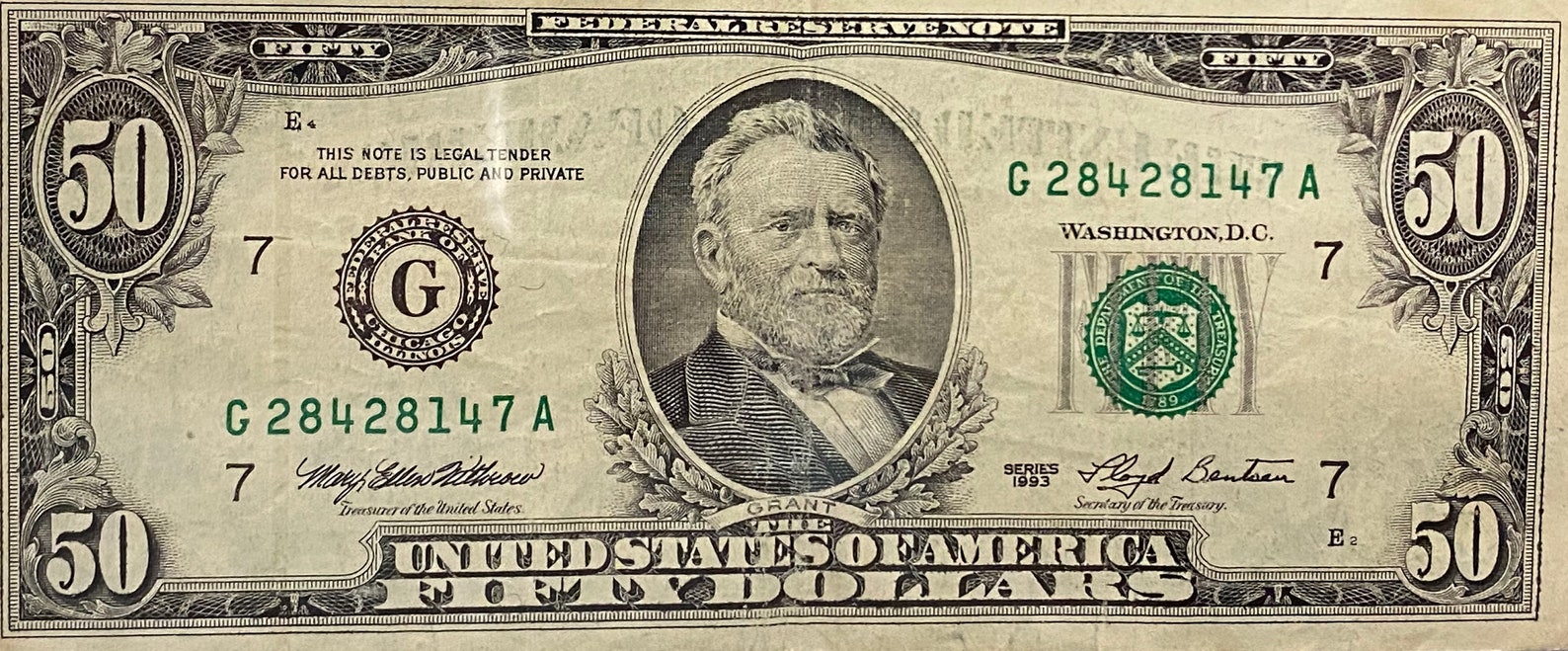 1993 Vintage 50 Dollar Bill Etsy