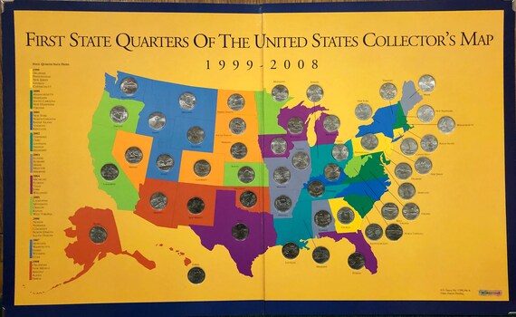 first state quarters of the united states collectors map As Seen On Tv First State Quarter Collector S Map Full Etsy first state quarters of the united states collectors map