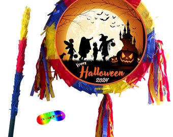 Halloween 2024 Piñata set theme Party pinata supplies birthday stick blindfold Scary Creepy happy pumpkin game trick or treat good Friday UK