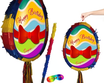 Egg Pinata with stick and blindfold surprise hunt good Friday happy bunny party bonnet basket Pascha Resurrection Sunday UK Birthday Easter