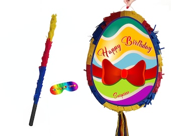 Egg Pinata with stick and blindfold surprise hunt good Friday happy bunny party bonnet basket Pascha Resurrection Sunday UK Birthday Easter