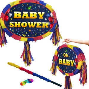 Baby Shower Pinata with stick Oval theme piñata supplies Smash Game unisex oh celebrate fun enjoy guess the gender boy girl mother to be kid