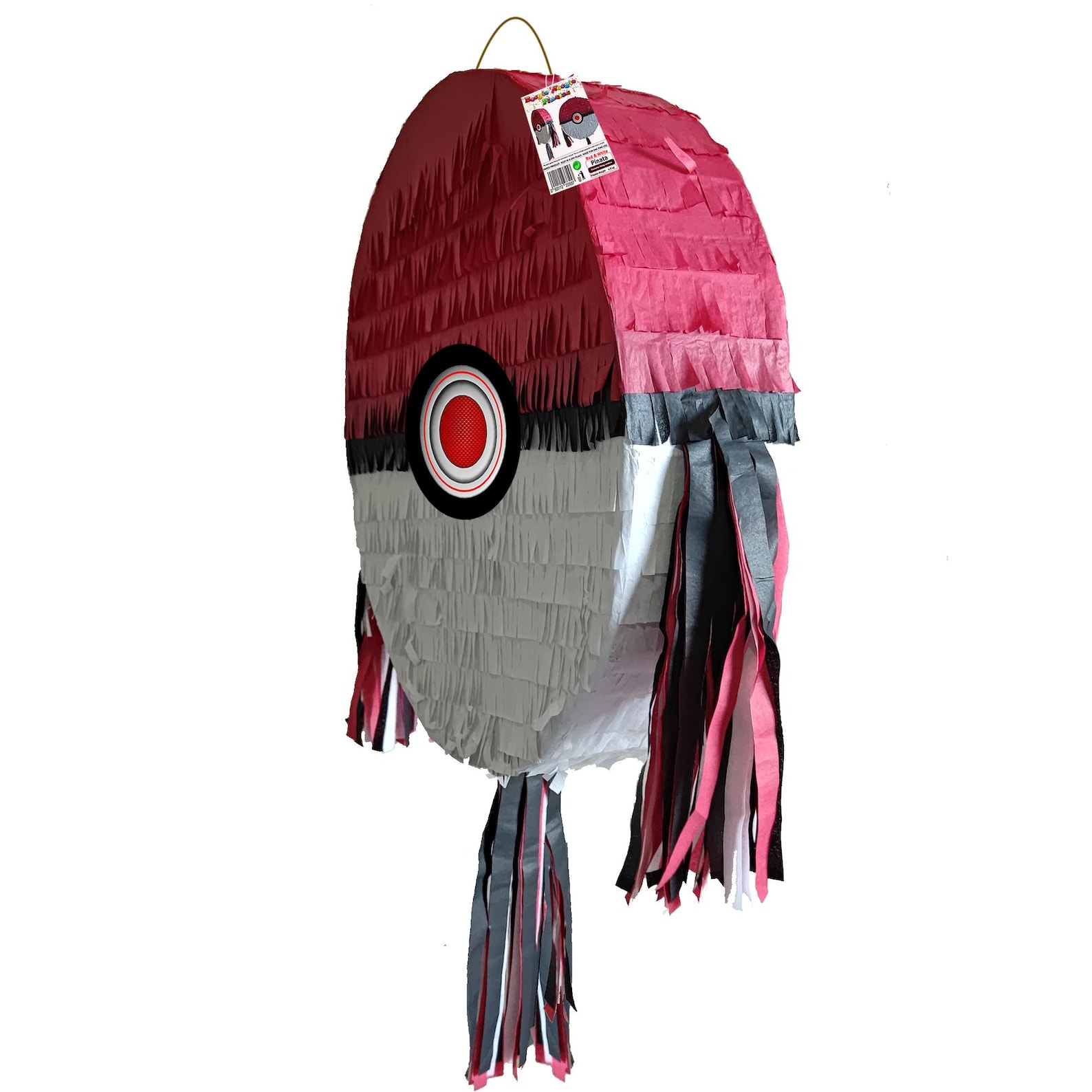 Pinata Rond Red and White Pinata Round Party Fun Smashing Game With Stick Blindfold ...