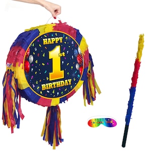 1st Birthday Pinata number oval happy universal theme Party piñata event supplies decorations stick Smash Game unisex first one 1 year baby