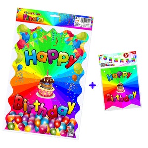 Pull String Pinata with bunting banner Happy Birthday Paper Bag Party Piñata Game Children Kids Boys Girls Unisex Fun universal theme flag