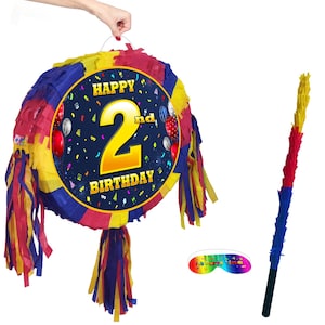 2nd Birthday Pinata number oval happy universal theme Party piñata event supplies decorations stick Smash Game unisex two second 2 years UK