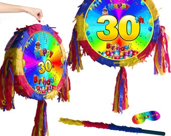 30th Birthday Pinata Piñata Party Round theme piñata supplies happy stick rainbow smash game BOY GIRL favours Tricennial thirty Tricenary