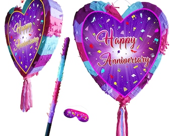 Heart Anniversary Pinata with Stick & Blindfold, Party Game