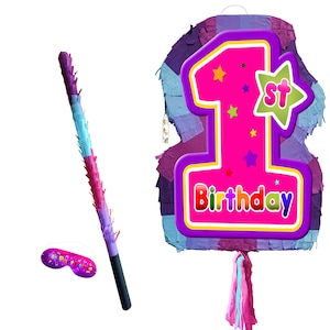 Erster Geburtstag Mädchen Pinata Thema erste Party Nummer eins Nummer eins Smash Spiel stick Augenbinde Baby liefert rosa große Dekorationen