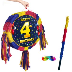 4th Birthday Pinata number oval happy universal theme Party piñata event supplies decorations stick Smash Game unisex four fourth 4 years UK