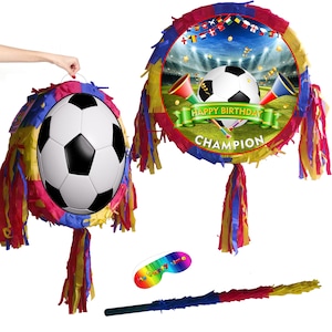 Piñata de fútbol con palo para vendar los ojos, juego divertido para fiesta, campeonato de fútbol, liga, pelota, cumpleaños, evento, tema mundial, inglés, euro