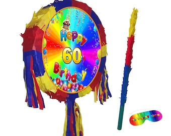 Piñata Anniversaire 60 Ans En Forme De Cœur - Avec Bâton Et Bandeau, 41x38 Cm, à Remplir De Bonbons
