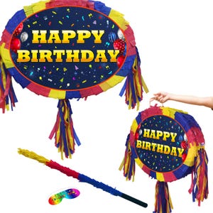 Happy Birthday Pinata number oval universal theme Party piñata event supplies decorations stick Smash Game unisex boys girls all ages bright