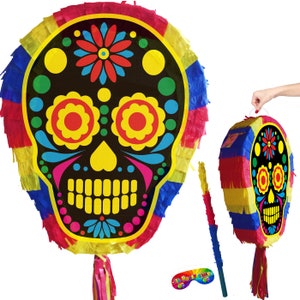 Piñata tête de mort 2025 avec bâton Pinata de fête fournitures anniversaire bandeau Effrayant effrayant joyeux jeu des bonbons ou des sorts Calavera Royaume-Uni thème Halloween