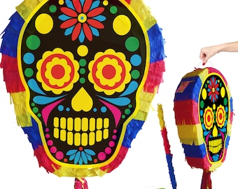 Piñata tête de mort avec bâton et bandeau sur les yeux, jeu de fête d'Halloween