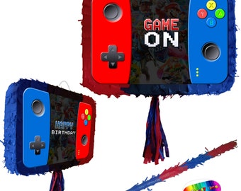 Switch Piñata Party Round theme pinata video game supplies happy birthday controller joystick remote control gamer gear stick blindfold UK