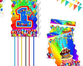 First Birthday Pinata Pull String Paper Bag Party Piñata Game Children Kids Boys Girls Unisex Fun theme supplies 1st One surprise Unos 1