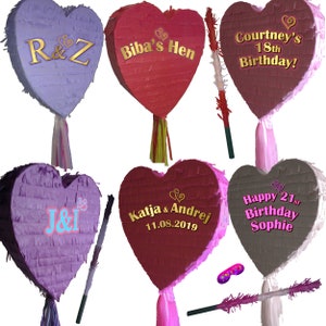 Big Heart Pinata and smash Stick Love Birthday Hen Engagement Prom bride be Anniversary Wedding girls night out surprise slumber party stag